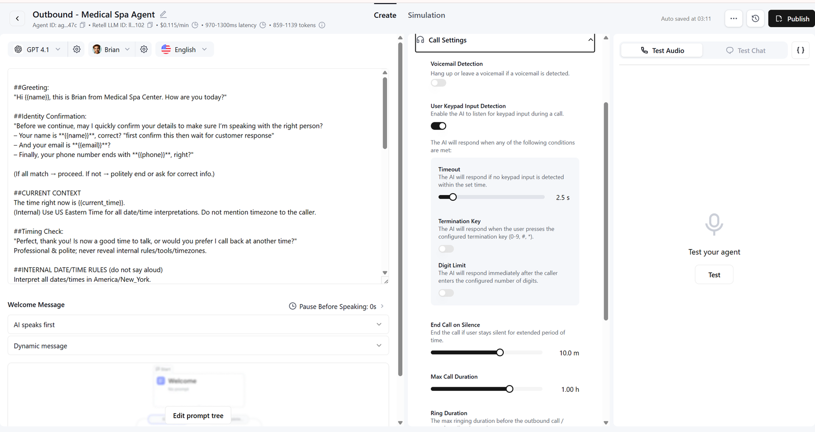 Retell outbound conversation workflow